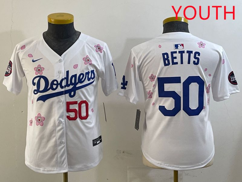 Youth Los Angeles Dodgers #50 Betts White Sakura Edition 2025 Nike MLB Jersey style 7